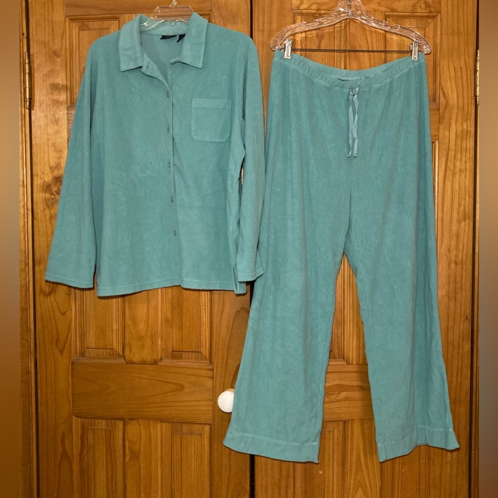 NWOT Cabela's Guide Series Vintage 90s Fleece Pajama Set Top Bottom Green Size L